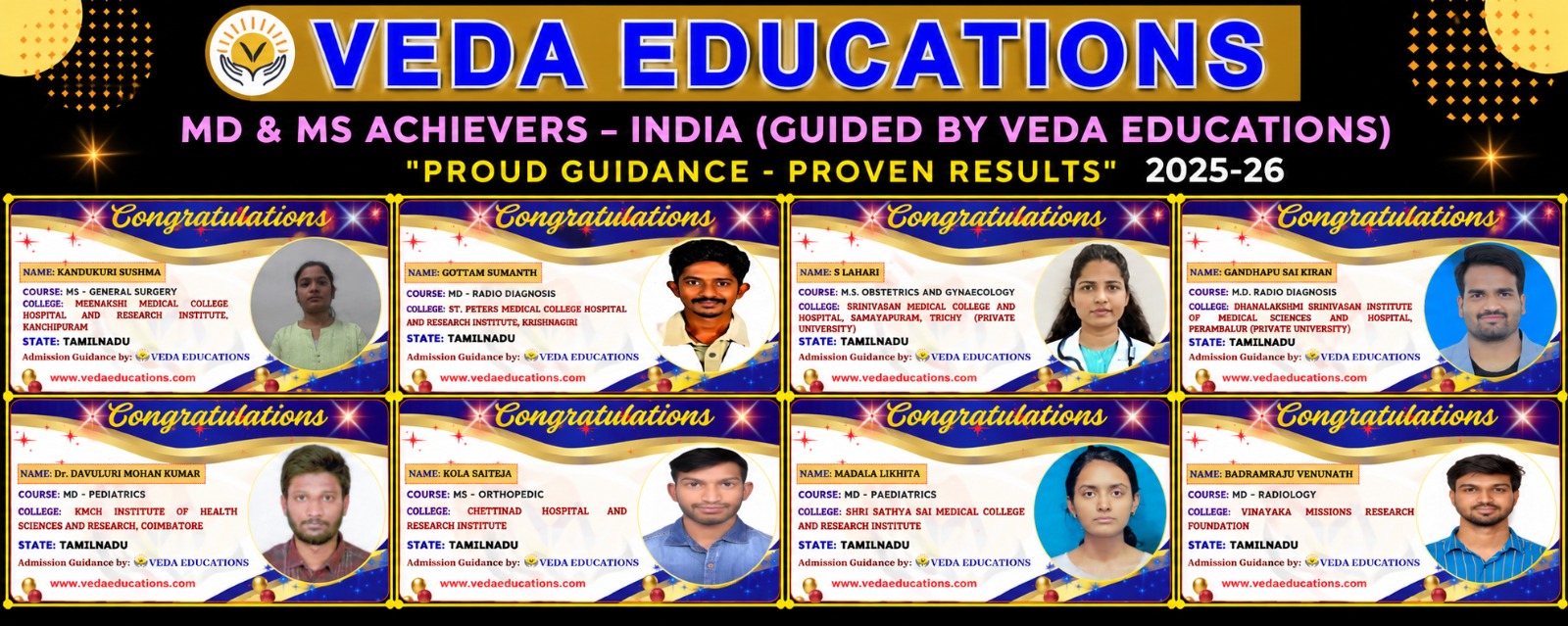 Veda Educations MD and MS achievers banner 1