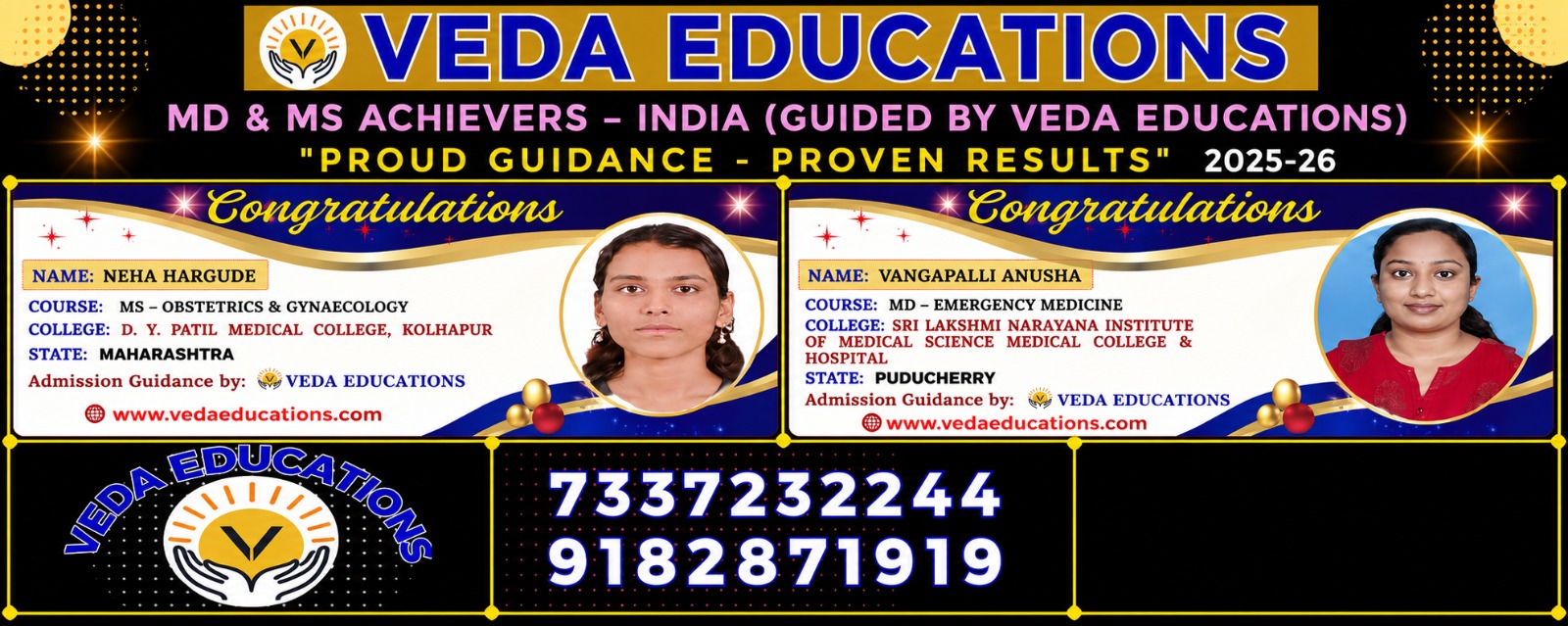 Veda Educations MD and MS achievers banner 3